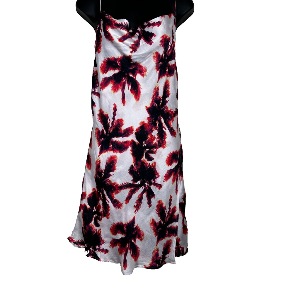 Area Stars Mini Slip Dress Women's Large White Pink Palm Print Spaghetti Strap